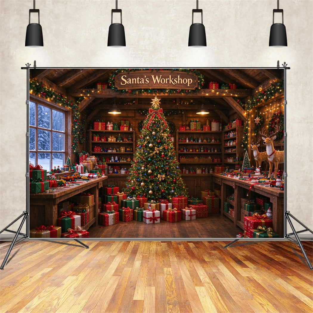Santa Workshop Backdrop Rustic Toymaking Workshop Interior Christmas Backdrops for Photography UK ZTT610-9