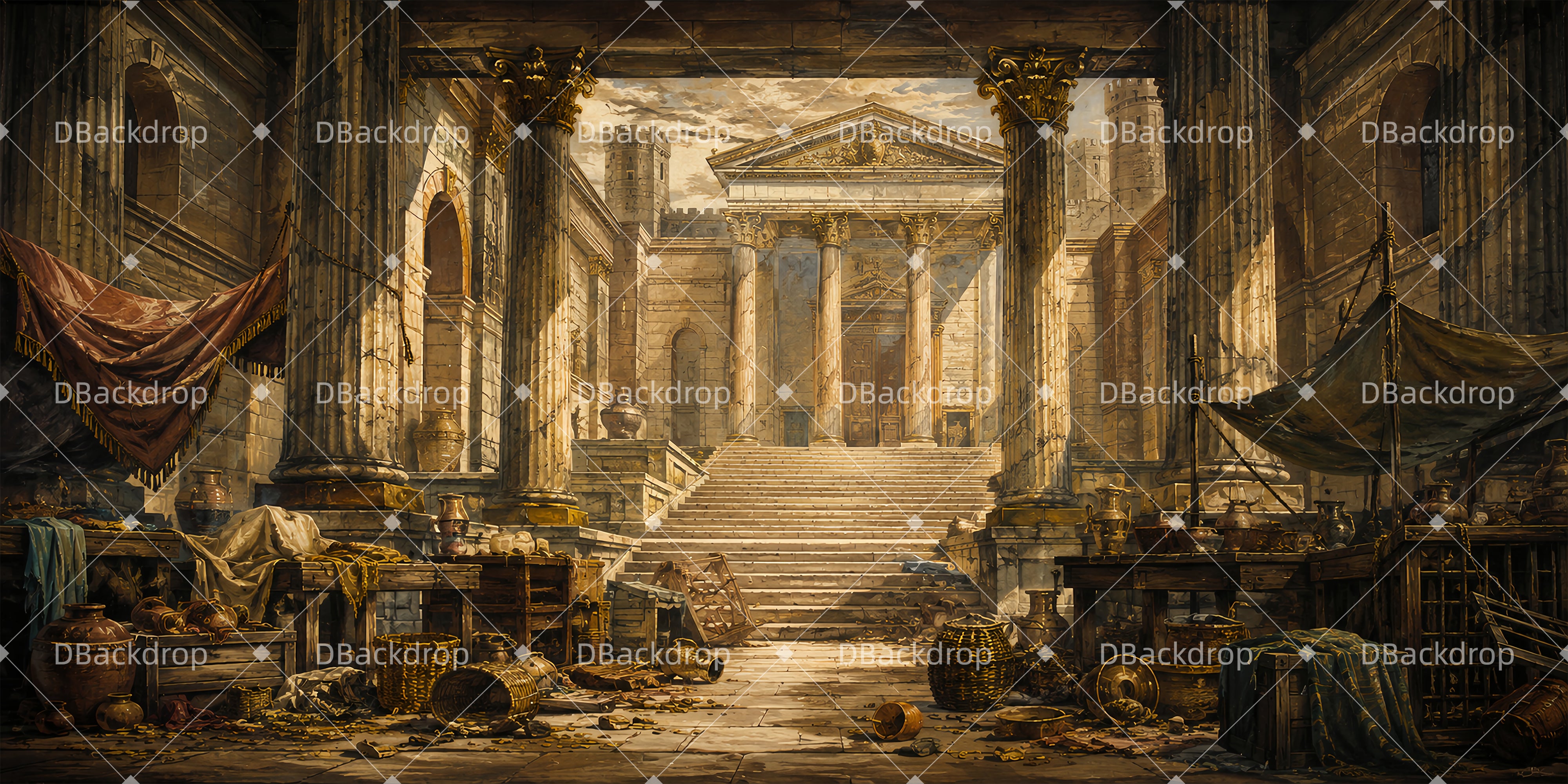 Large Stage Backdrops Sunlit Marketplace Backdrop For Theater Play UK ZTT65-T22