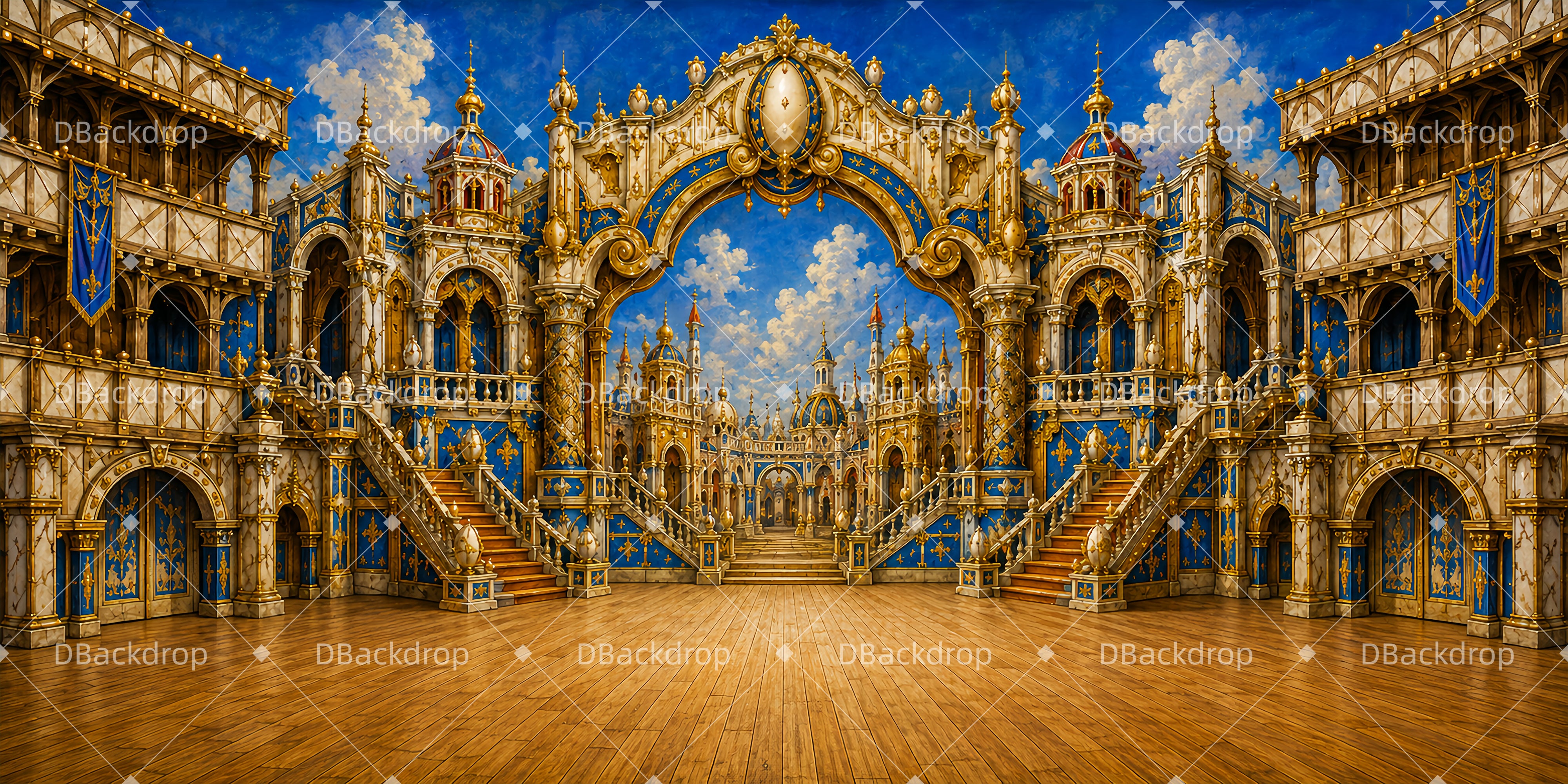 Professional Stage Backdrops Blue Gold Palace Musical Backdrop UK ZTT65-T66