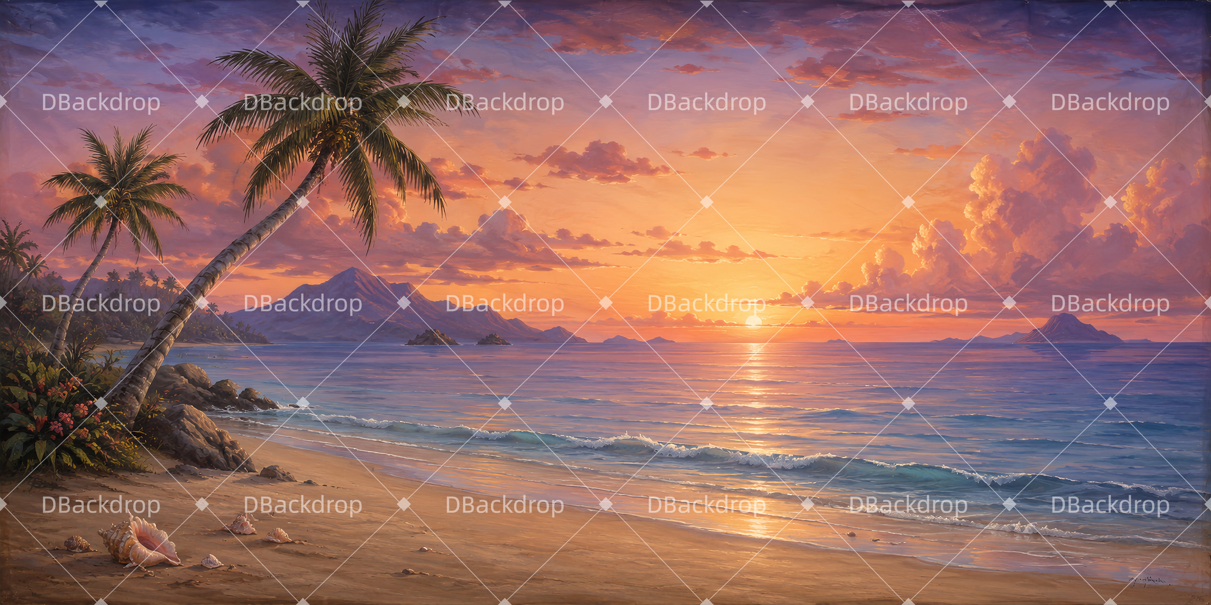 Scenic Backdrops Sunset Palms Scenery Backdrops For Theater UK ZTT65-T76