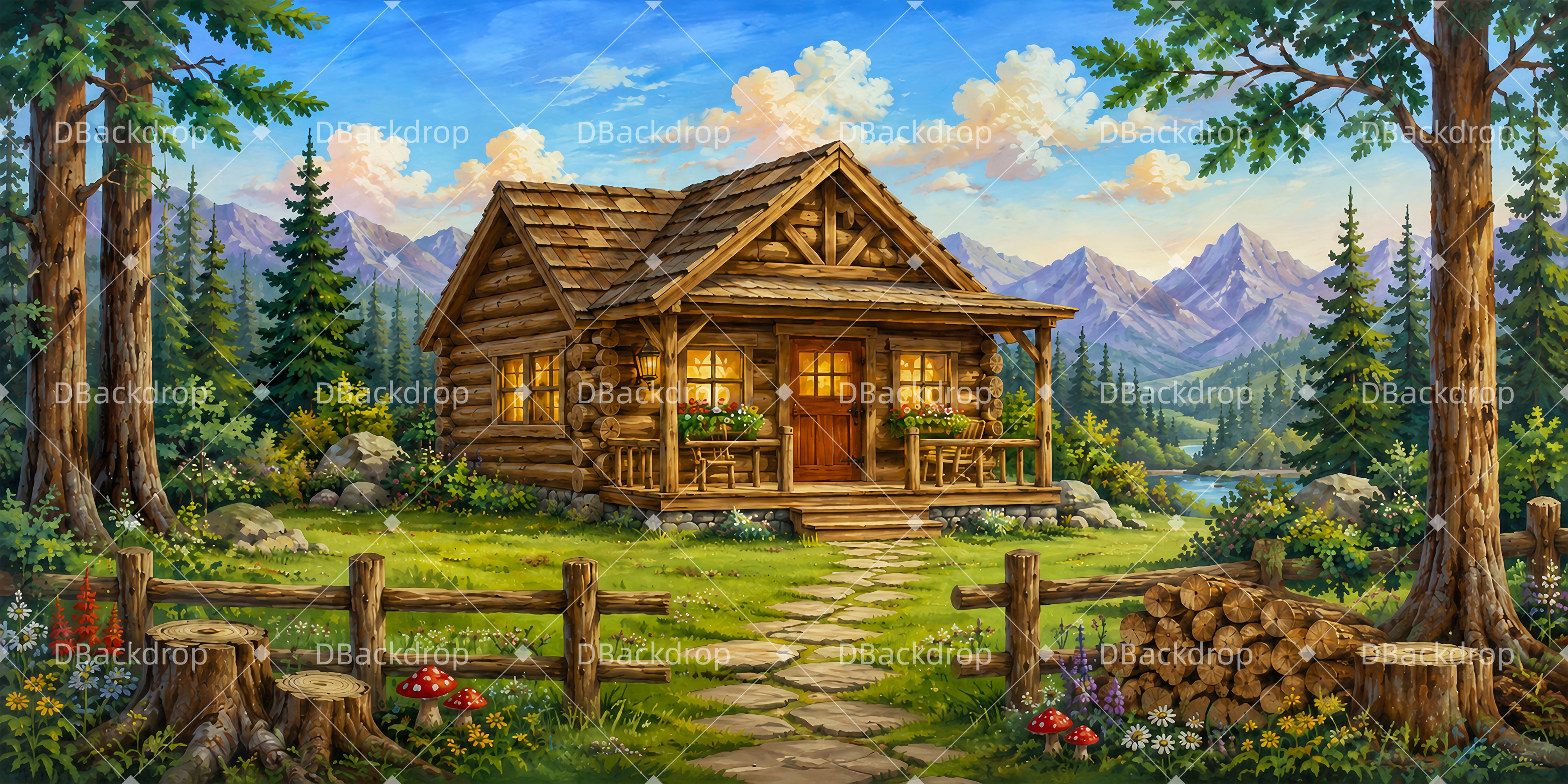 Log Cabin Backdrop Cozy Cabin Scuba VBS Backdrop UK ZTT65-T8