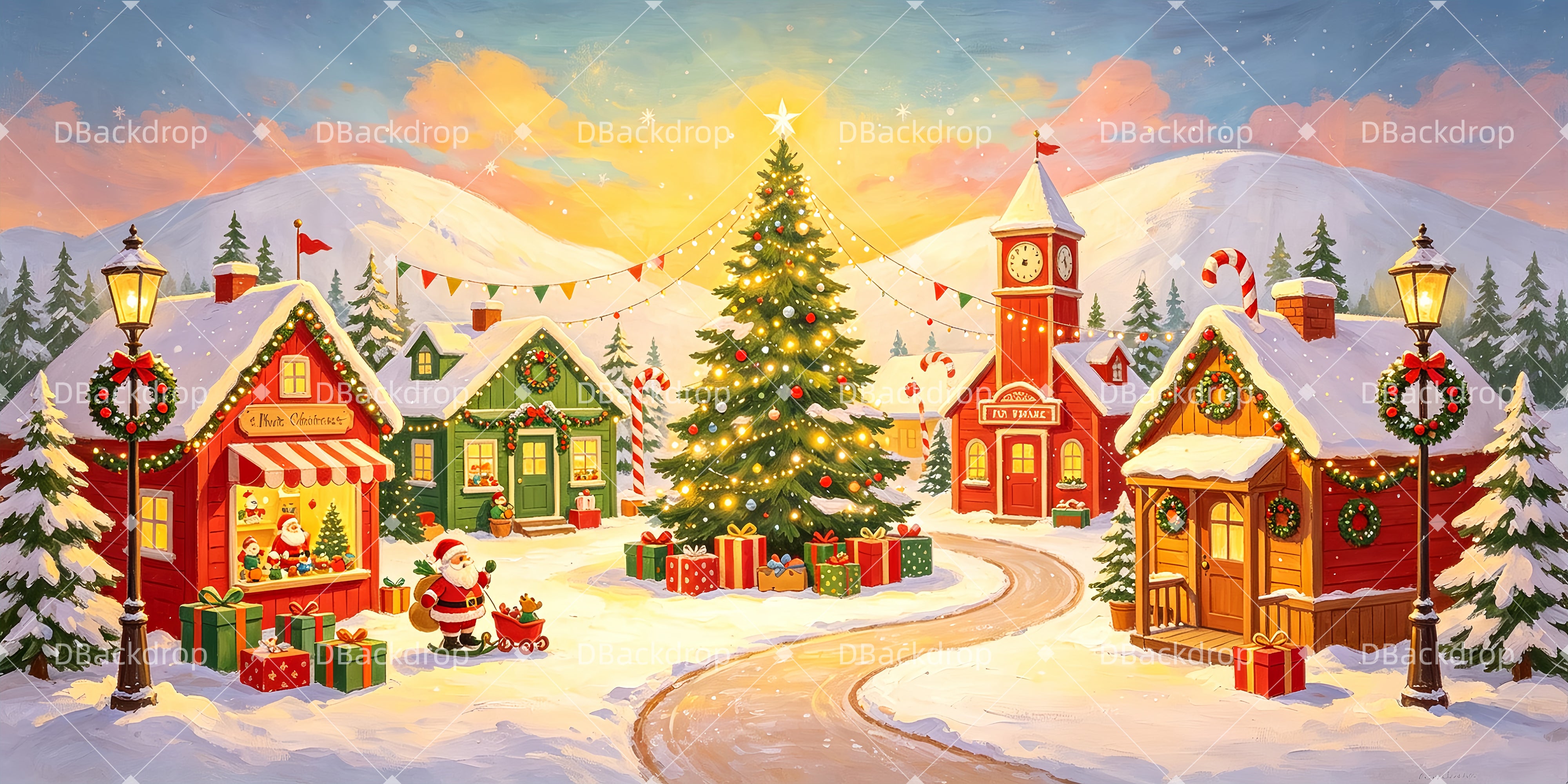 Christmas Stage Backdrops Santa Village School Play Backdrops UK ZTT66-T111