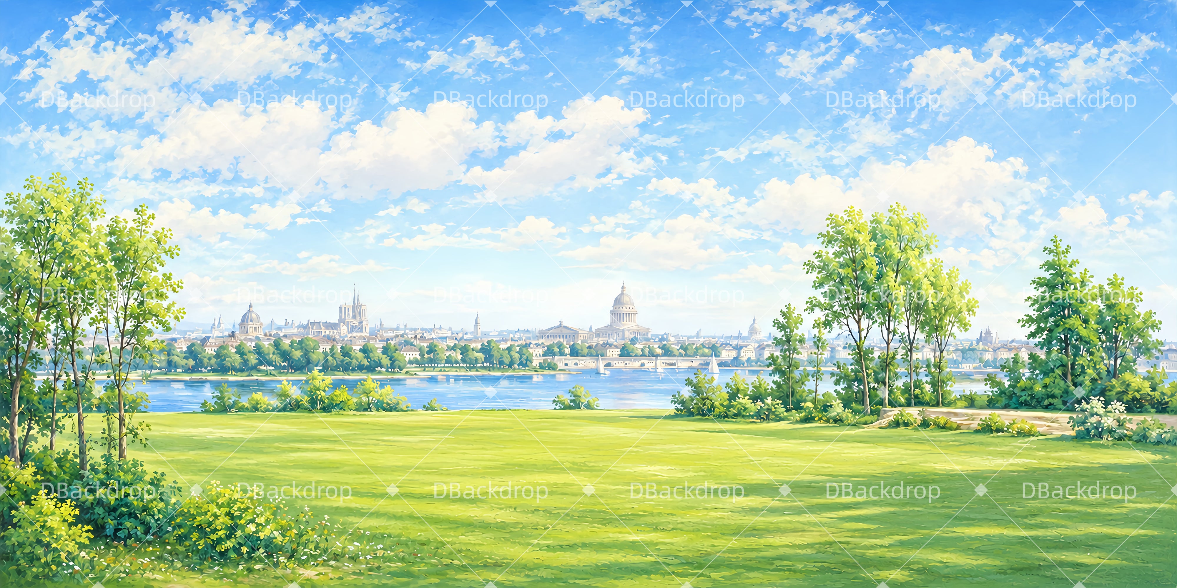 Cheap Theater Backdrops Paris River Meadow Stage Scenery Backdrops UK ZTT66-T78