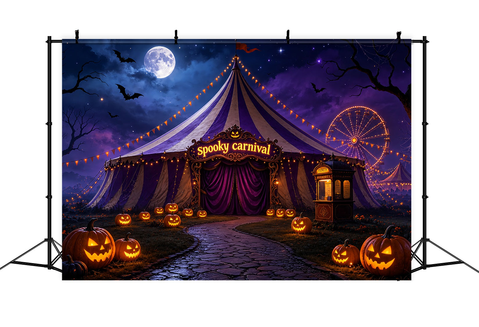 Halloween Carnival Backdrop Moonlit Pumpkin Carnival Tent DIY Halloween Backdrop UK ZTT67-10