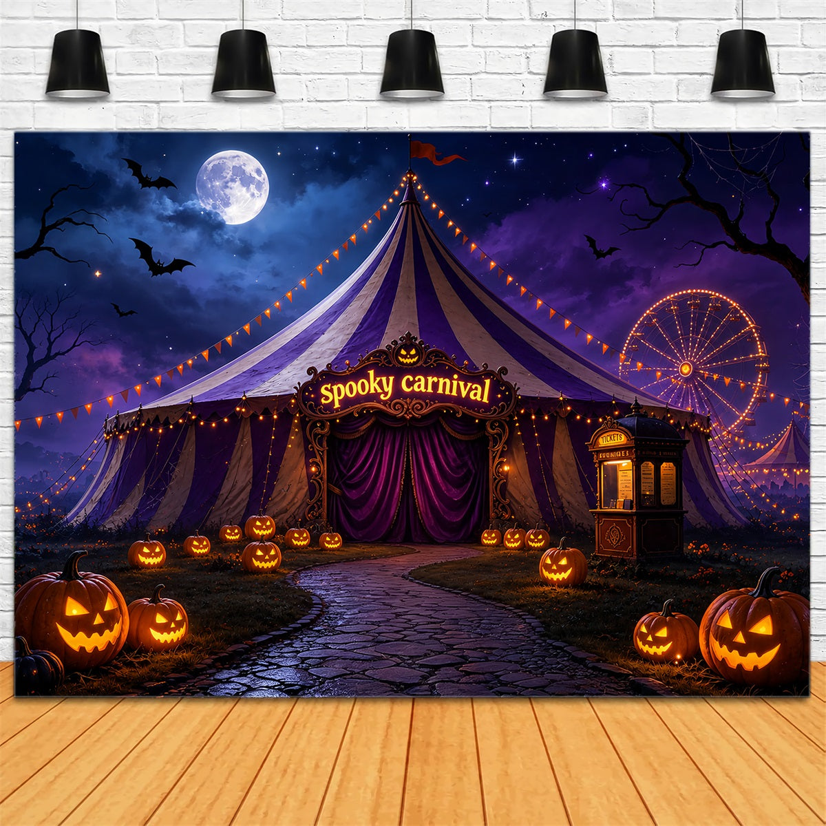 Halloween Carnival Backdrop Moonlit Pumpkin Carnival Tent DIY Halloween Backdrop UK ZTT67-10