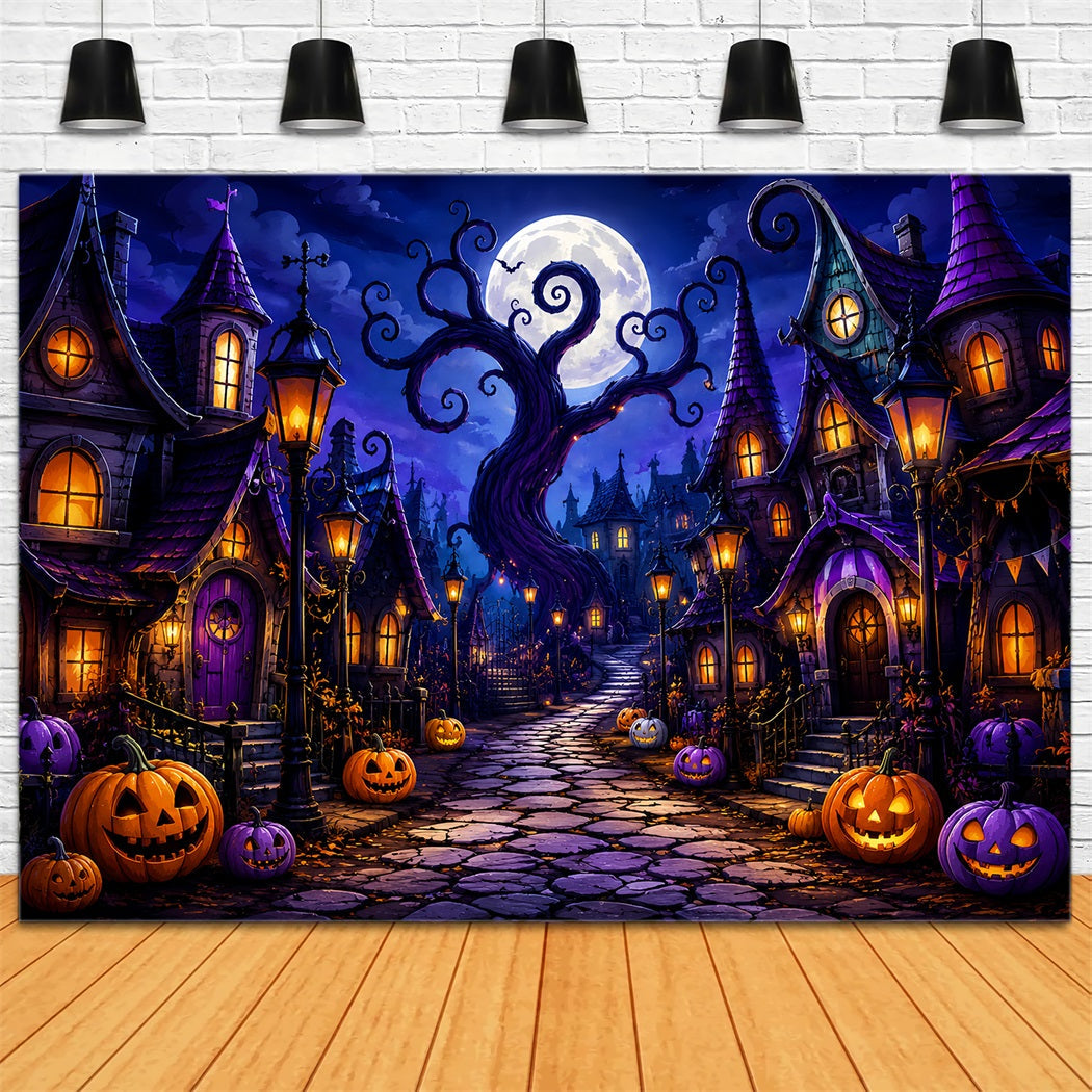 Halloween Scene Backdrop Whimsical Pumpkin Village Street Backdrop For Halloween UK ZTT67-16