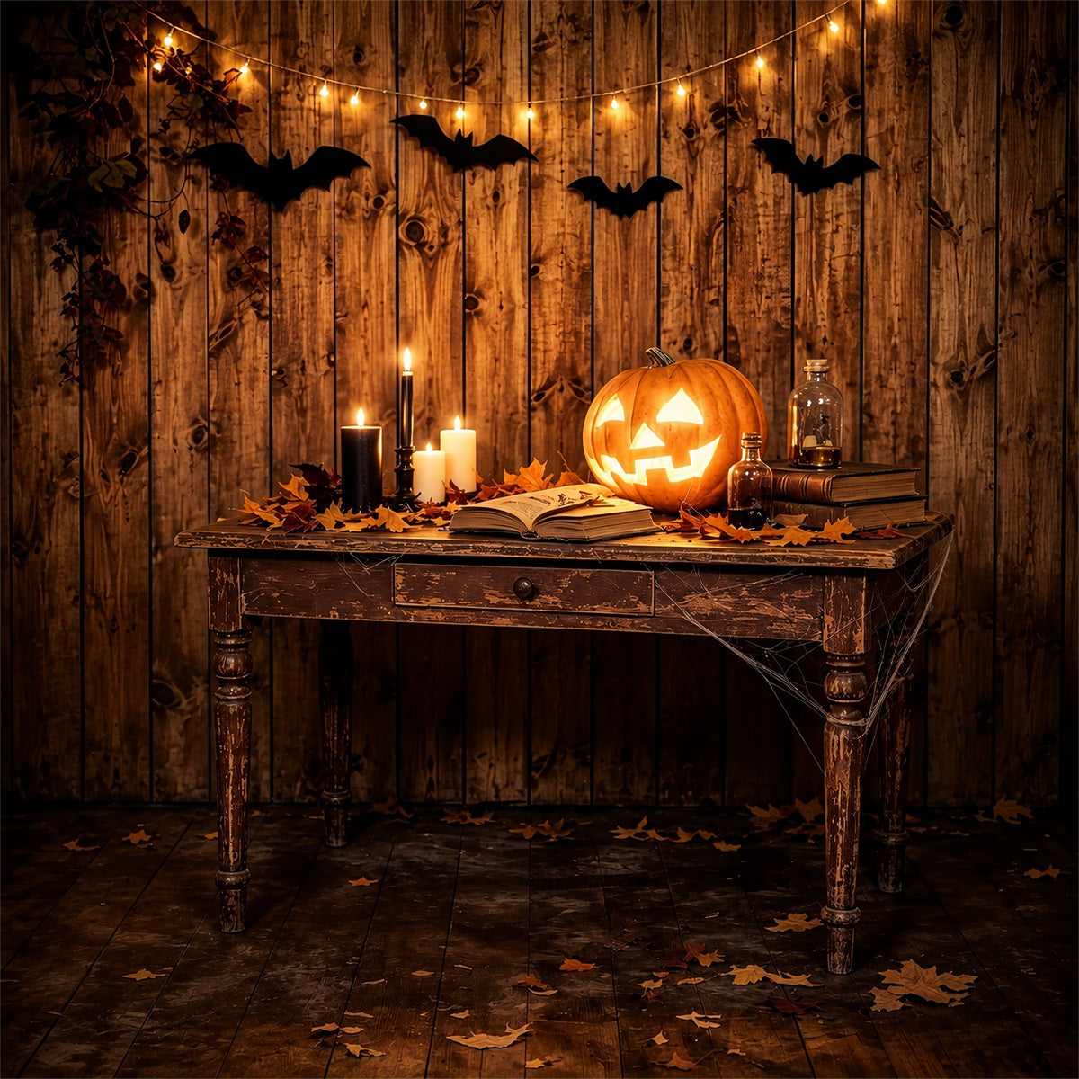 Halloween Picture Backdrops Rustic Pumpkin Candle Table Halloween Birthday Backdrop UK ZTT67-46