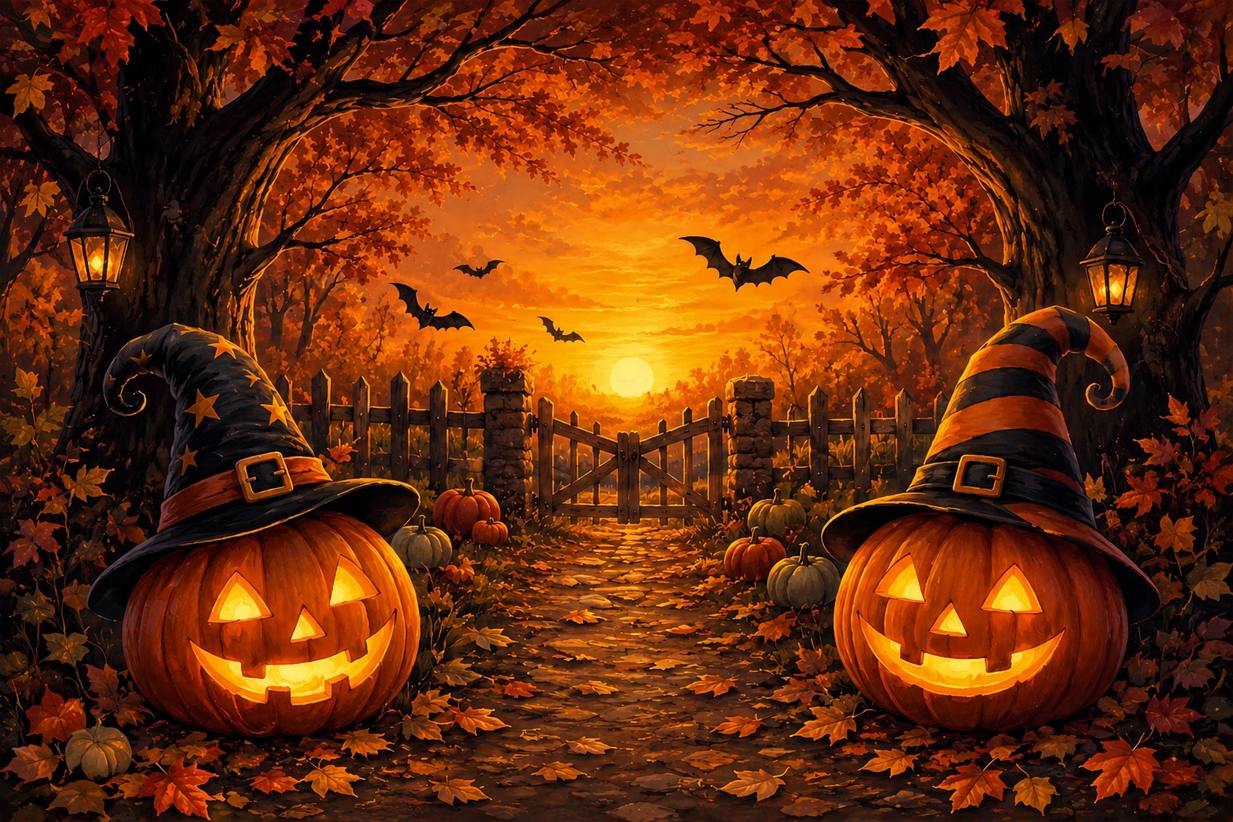 Halloween Stage Backdrop Witch Hat Pumpkin Path Halloween Photography Backdrops UK ZTT67-5