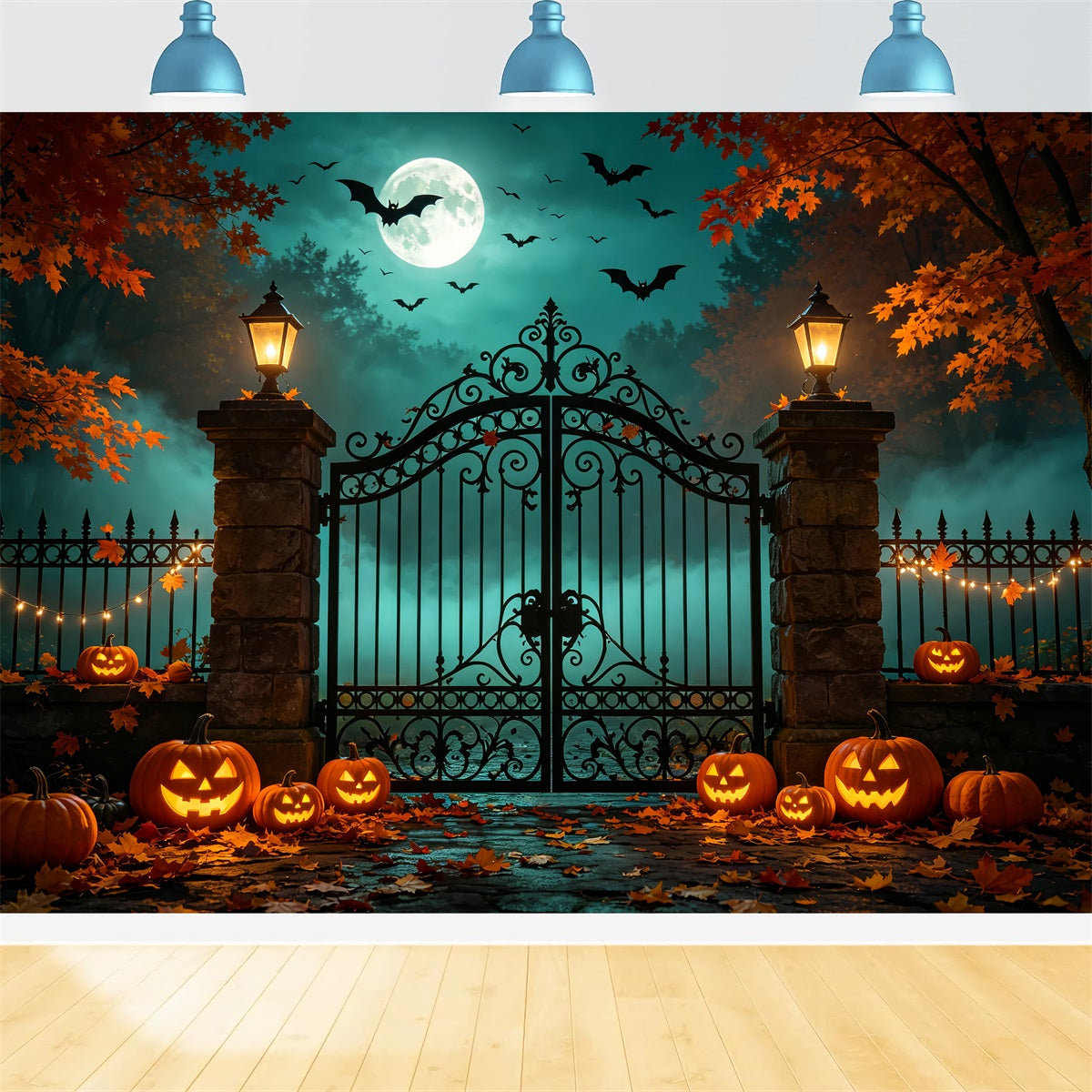 Halloween Backdrop With Pumpkins And Bats Autumn Iron Gateway Diy Halloween Photo Booth Backdrop UK ZTT67-53