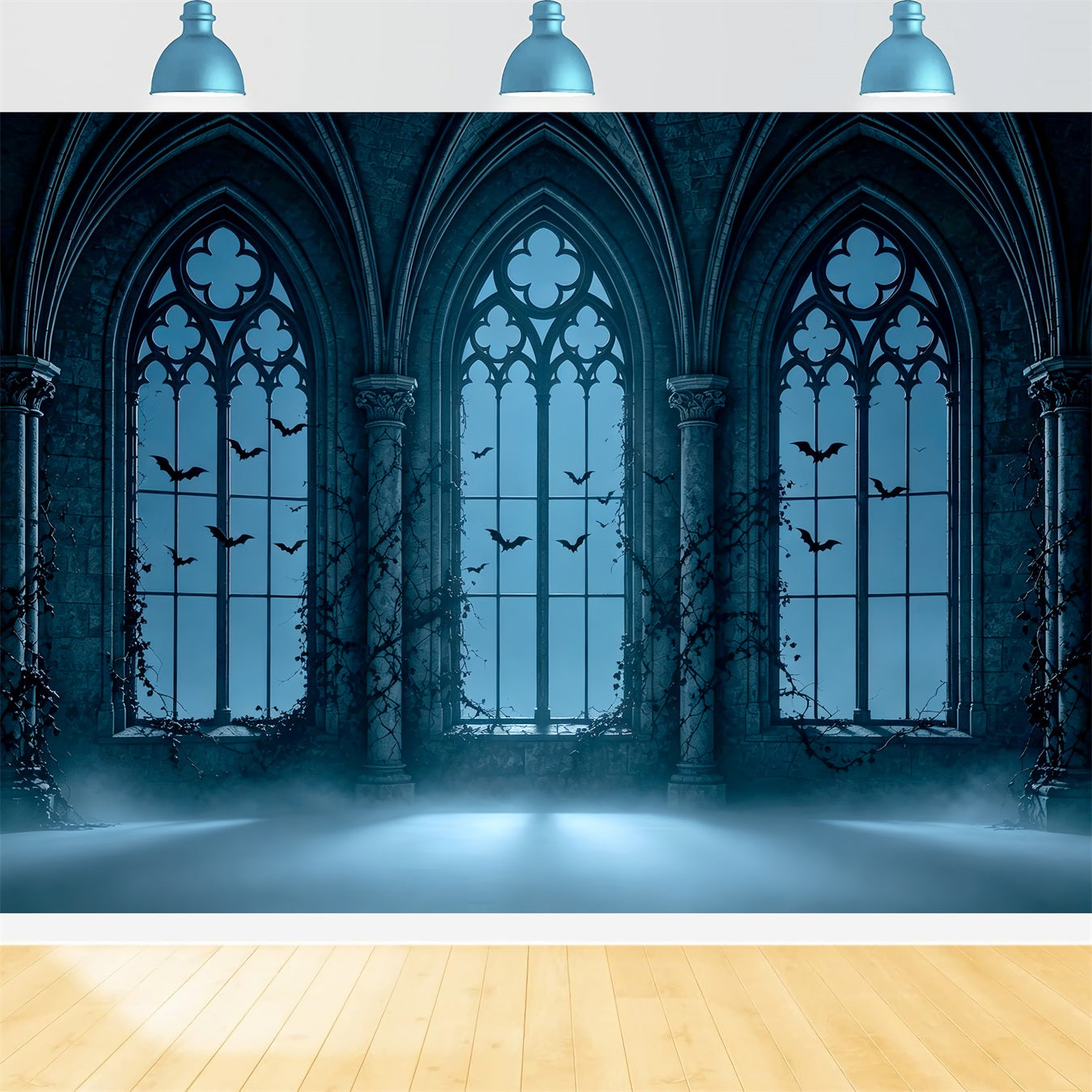 Vampire Backdrop Foggy Gothic Arched Windows Halloween Party Photo Backdrop Ideas UK ZTT67-59