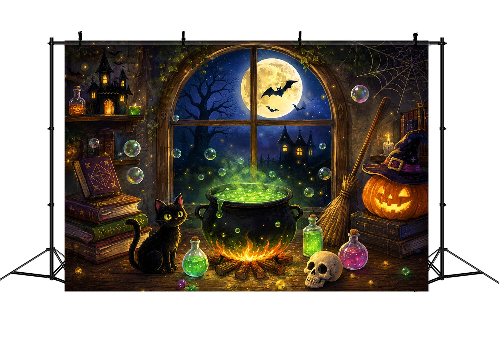 Sugar Skull Backdrop Moonlit Skeleton Raven Graveyard Spirit Halloween Backdrops UK ZTT67-65