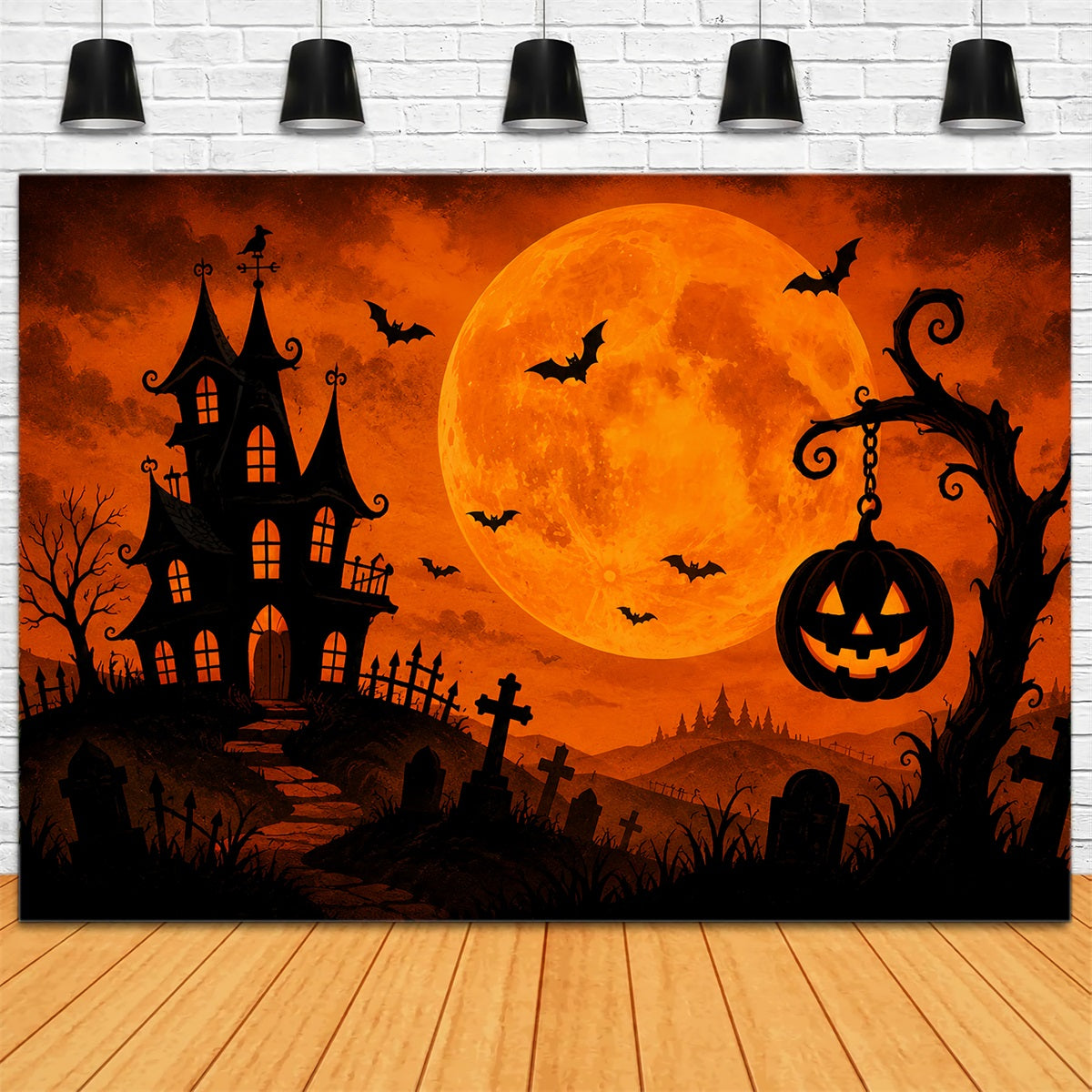 Halloween Backdrops For Pictures Orange Moon Haunted Mansion Halloween Circus Backdrop UK ZTT67-9