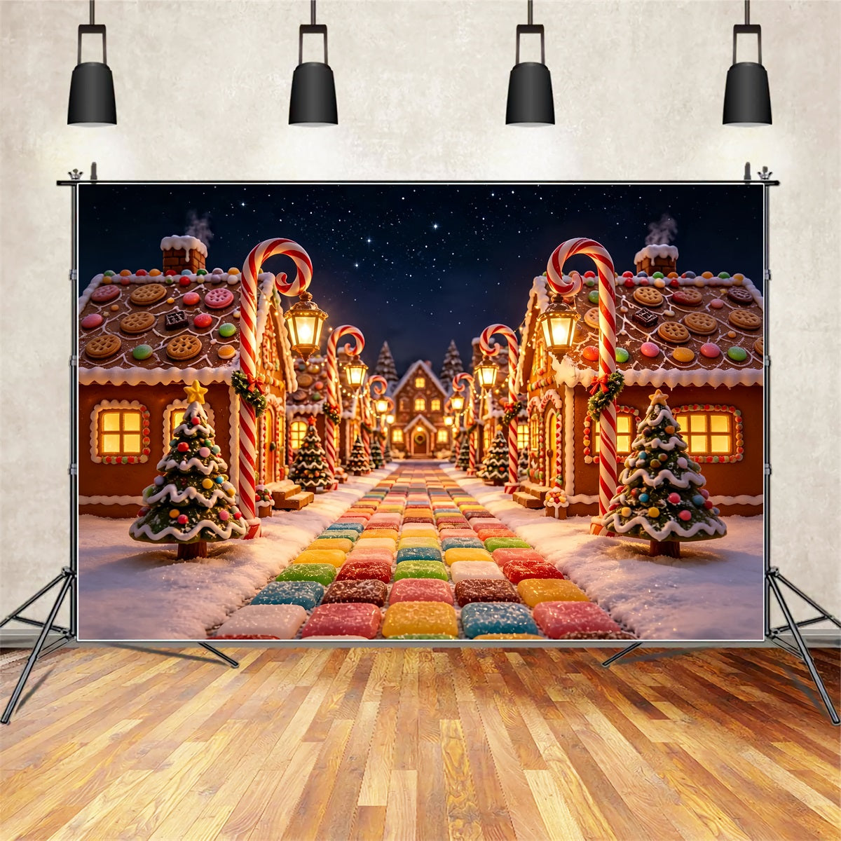 Candyland Christmas Backdrop Gingerbread Candy Village Christmas Photography BackdropUK ZTT69-17