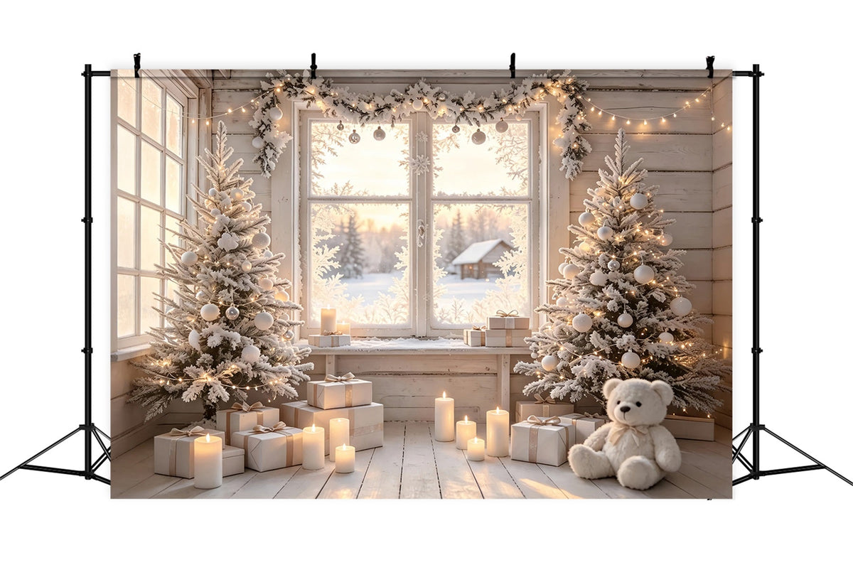 Christmas Cabin Backdrop White Frosted Window Room Photo Backdrop ChristmasUK ZTT69-20