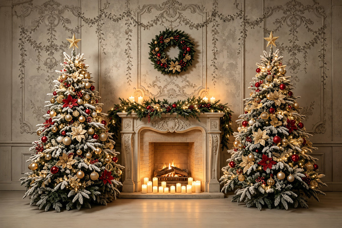 Christmas Living Room Backdrop Elegant Fireplace Tree Display Large Christmas BackdropUK ZTT69-24