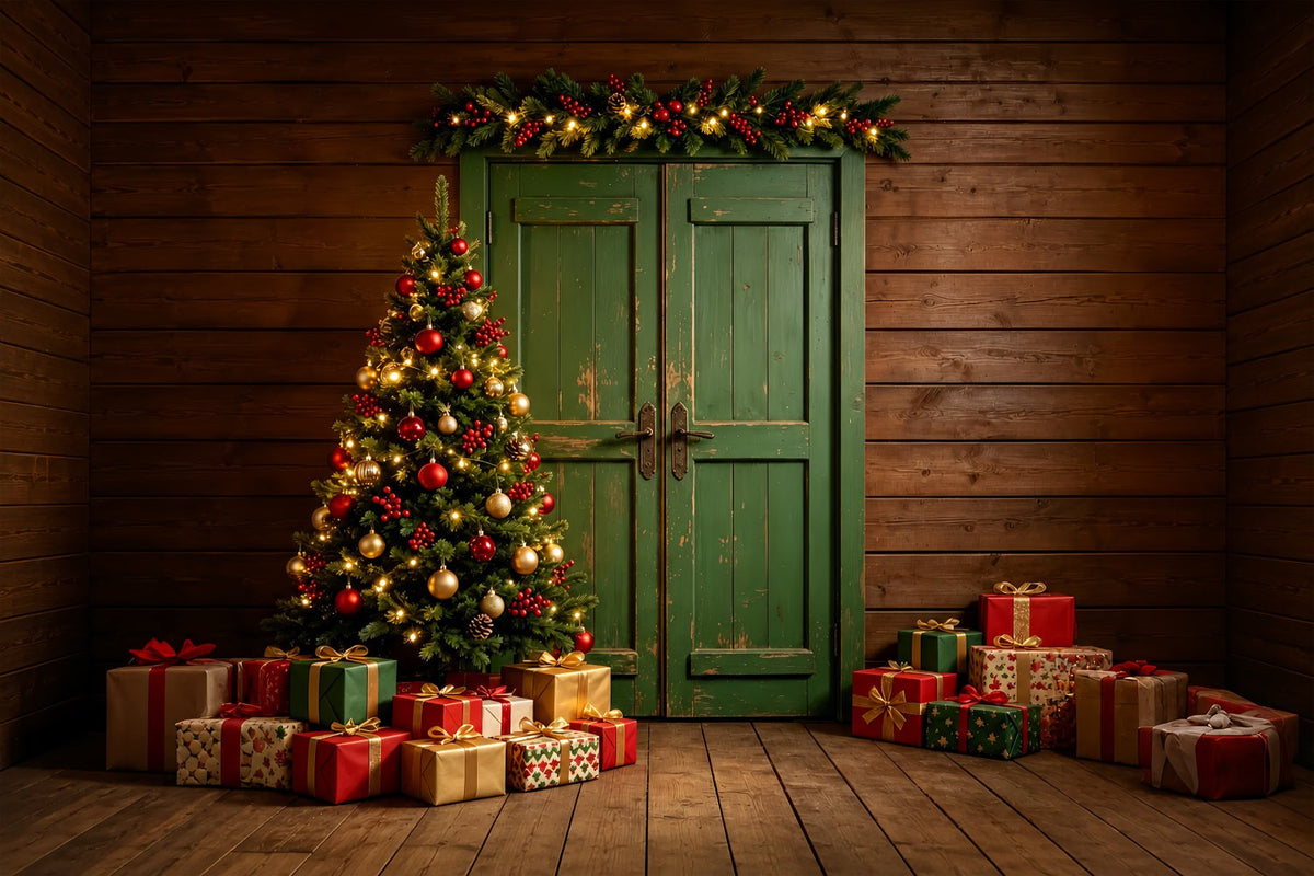 Christmas Wall Backdrop Vintage Green Door Decor Christmas Muslin BackdropUK ZTT69-3