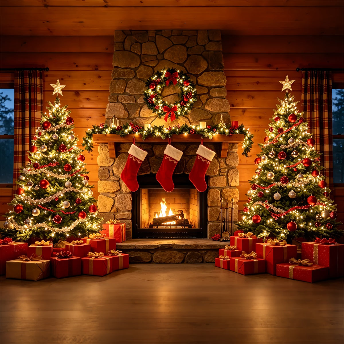 Christmas Fireplace Backdrop Stone Fireplace Gift Display Christmas Studio BackdropUK ZTT69-30