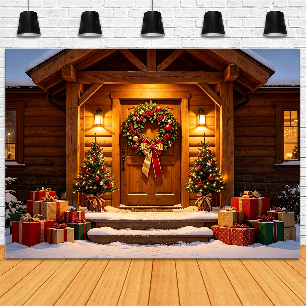 Country Christmas Backdrop Woodland Cabin Door Wreath Studio Backdrops ChristmasUK ZTT69-33