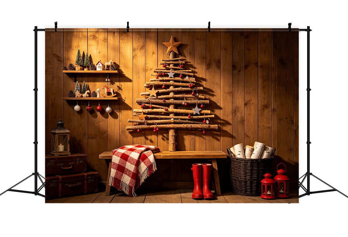 Rustic Christmas Backdrops Country Wooden Tree DecoAr Indoor Christmas BackdropsUK ZTT69-42