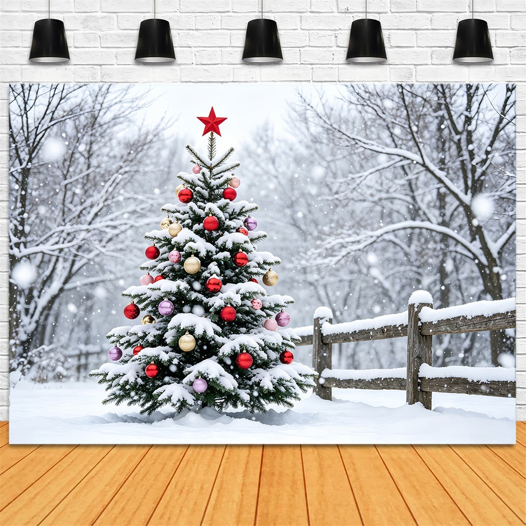 Christmas Snow Backdrop Snowy Forest Tree Landscape Christmas Muslin BackdropsUK ZTT69-48