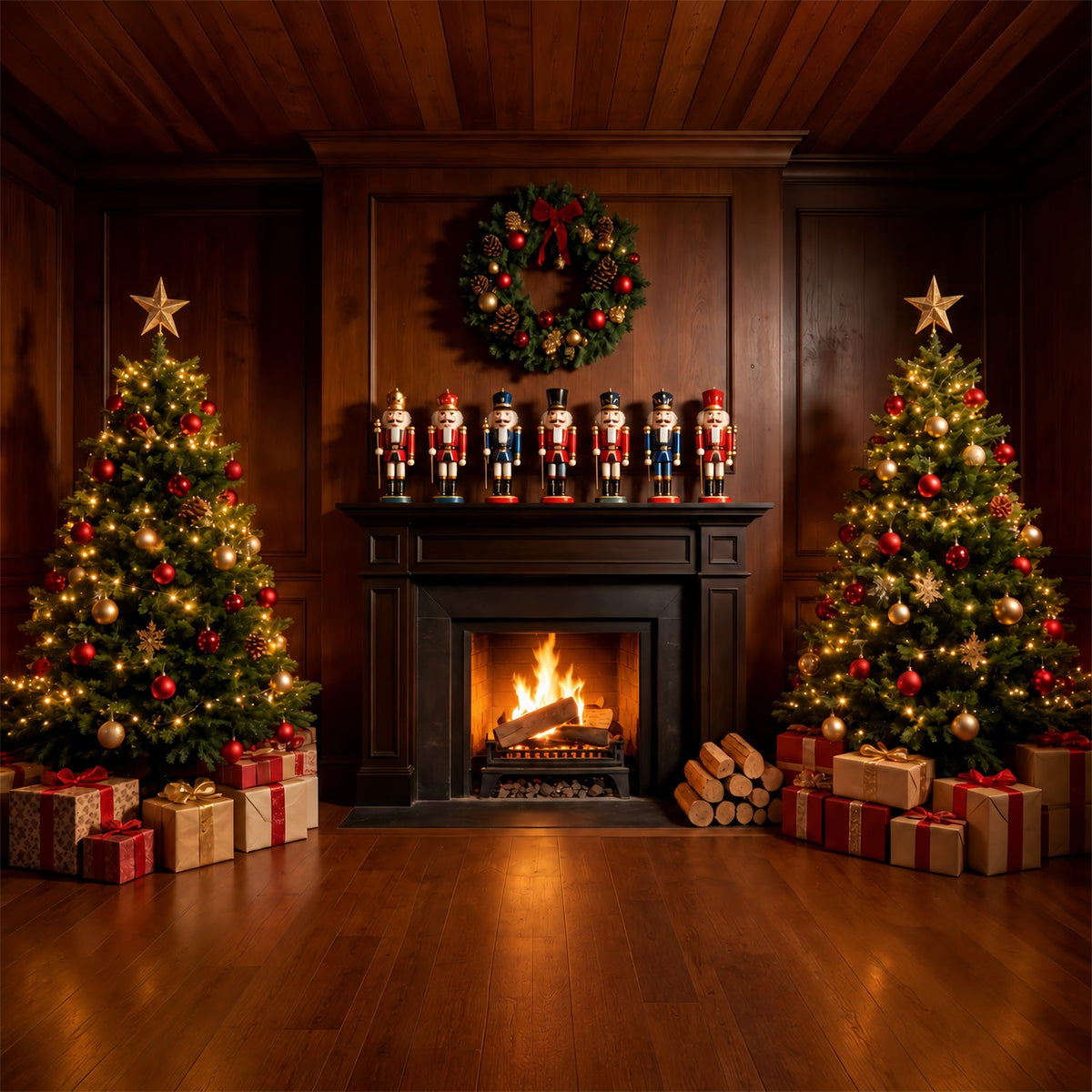 Christmas Nutcracker Backdrop Vintage Fireplace Mantel Decor Christmas BackdropUK ZTT69-49