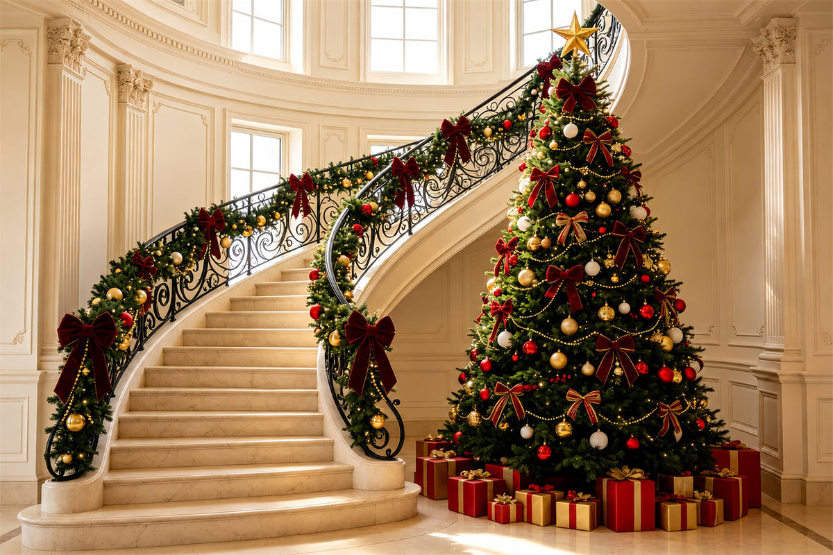 Victorian Christmas Backdrops Elegant Staircase Garland Decor Indoor Christmas BackdropsUK ZTT69-5