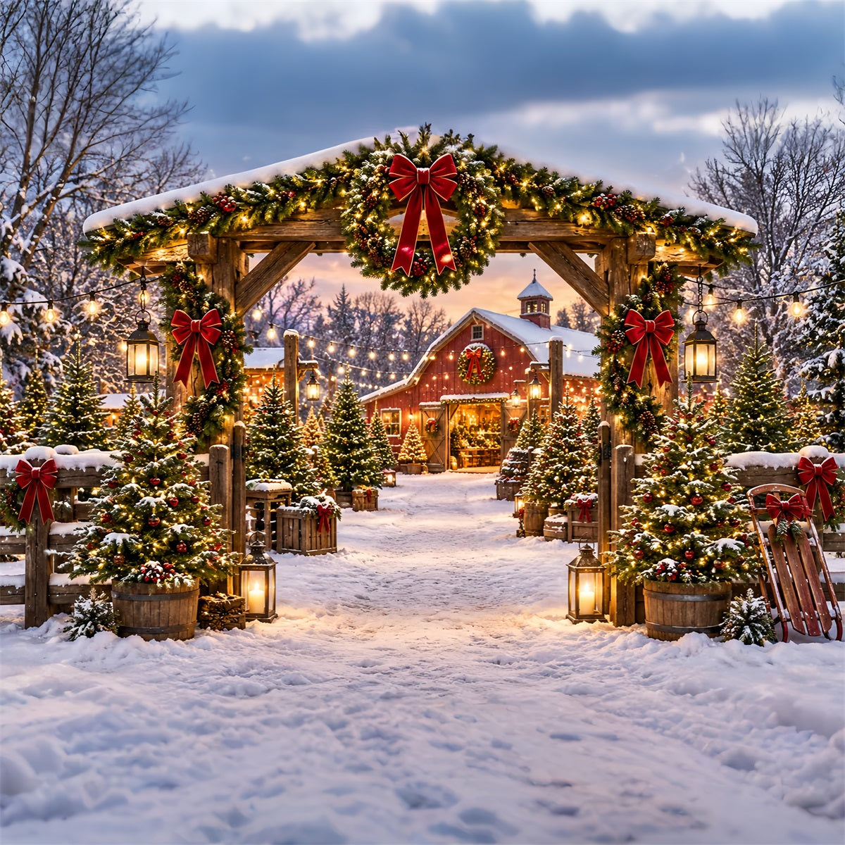 Christmas Tree Farm Backdrop Rustic Barn Garland Entrance Christmas Tree Backdrop UK ZTT69-51