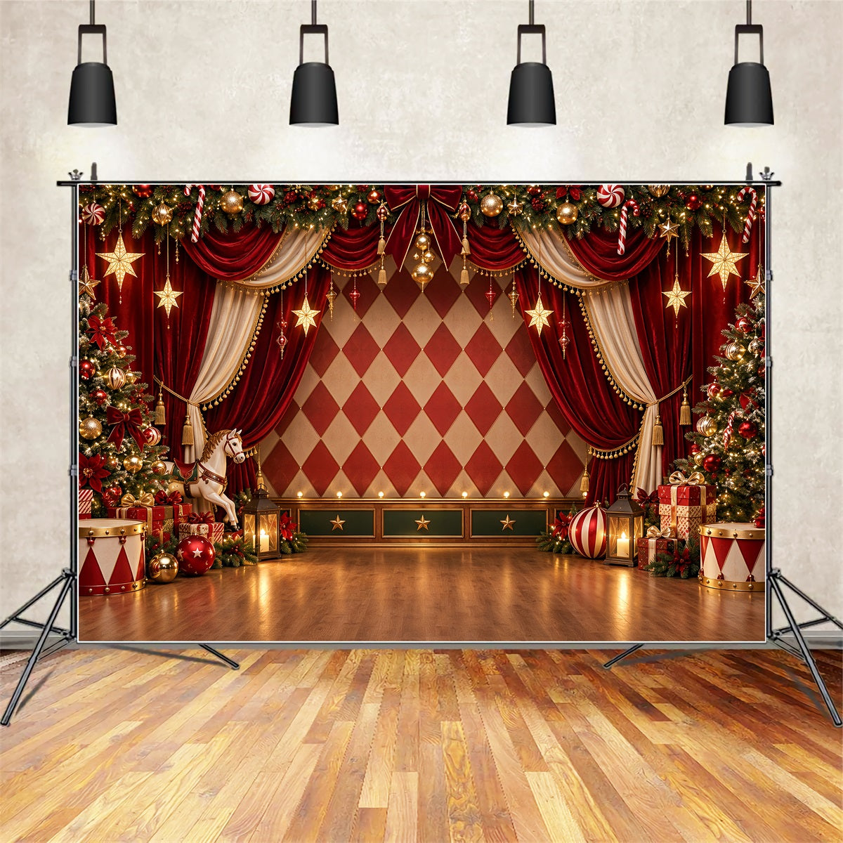 Christmas Backdrops For Photos Velvet Curtain Carousel Stage Christmas Photo Backdrops UK ZTT69-54