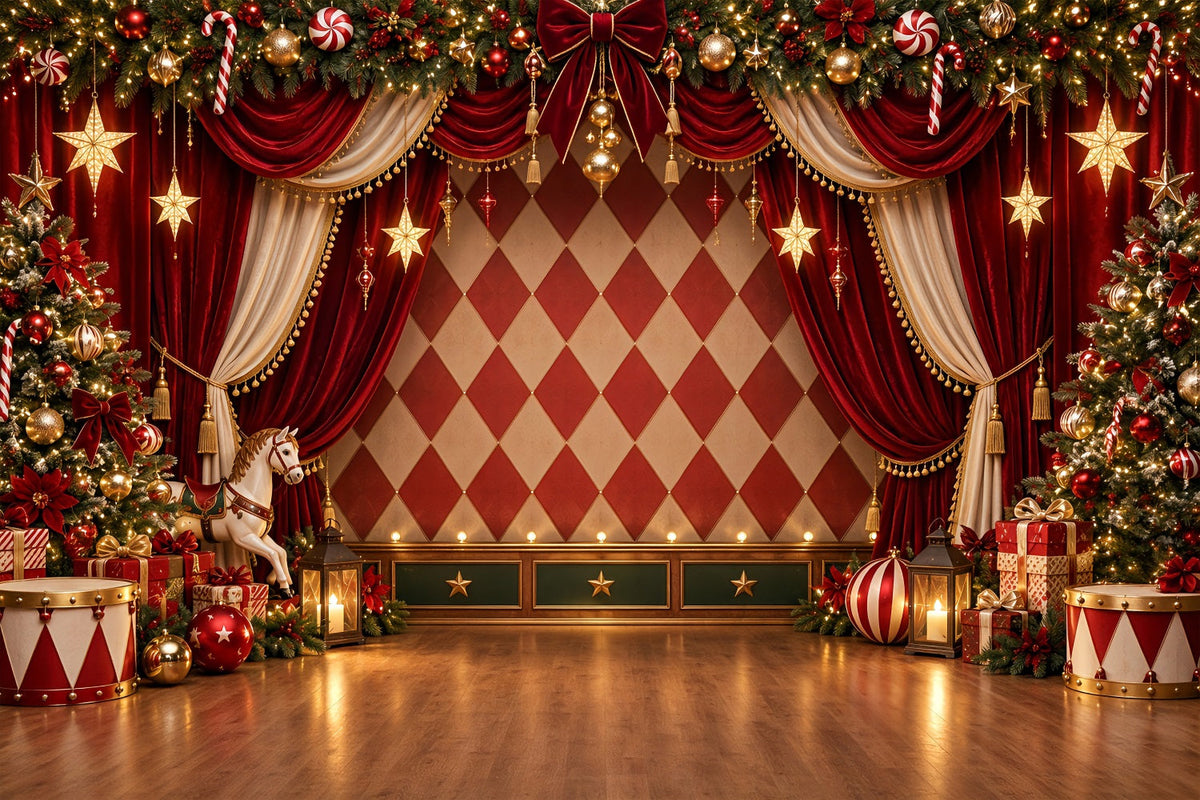 Christmas Backdrops For Photos Velvet Curtain Carousel Stage Christmas Photo Backdrops UK ZTT69-54