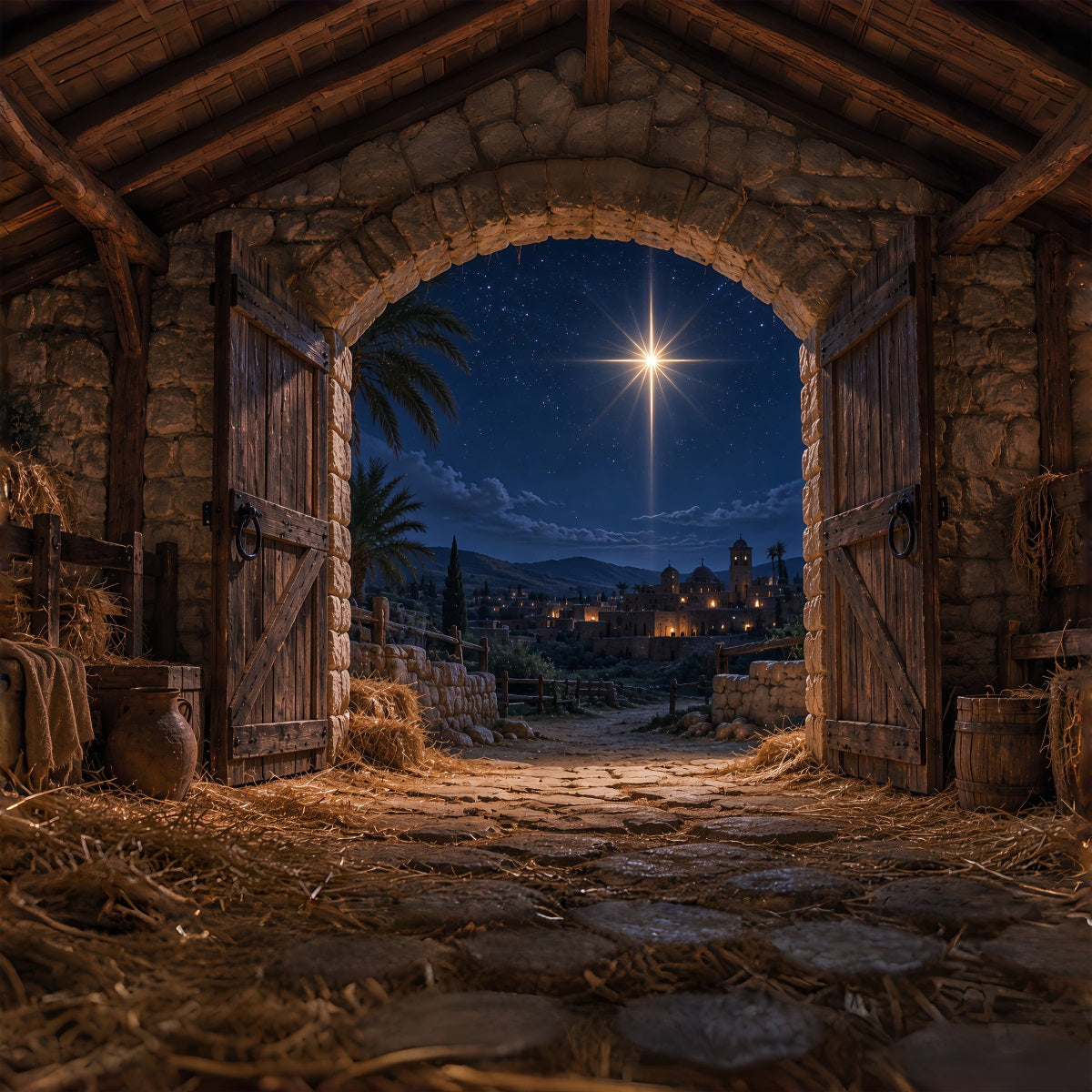 Bethlehem Backdrop Bethlehem Star Stable Night Nativity Backdrop UK ZTT69-59