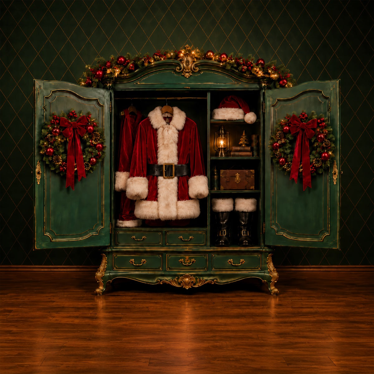 Santa Photo Backdrop Santa Suit Wardrobe Display North Pole Backdrop UK ZTT69-62