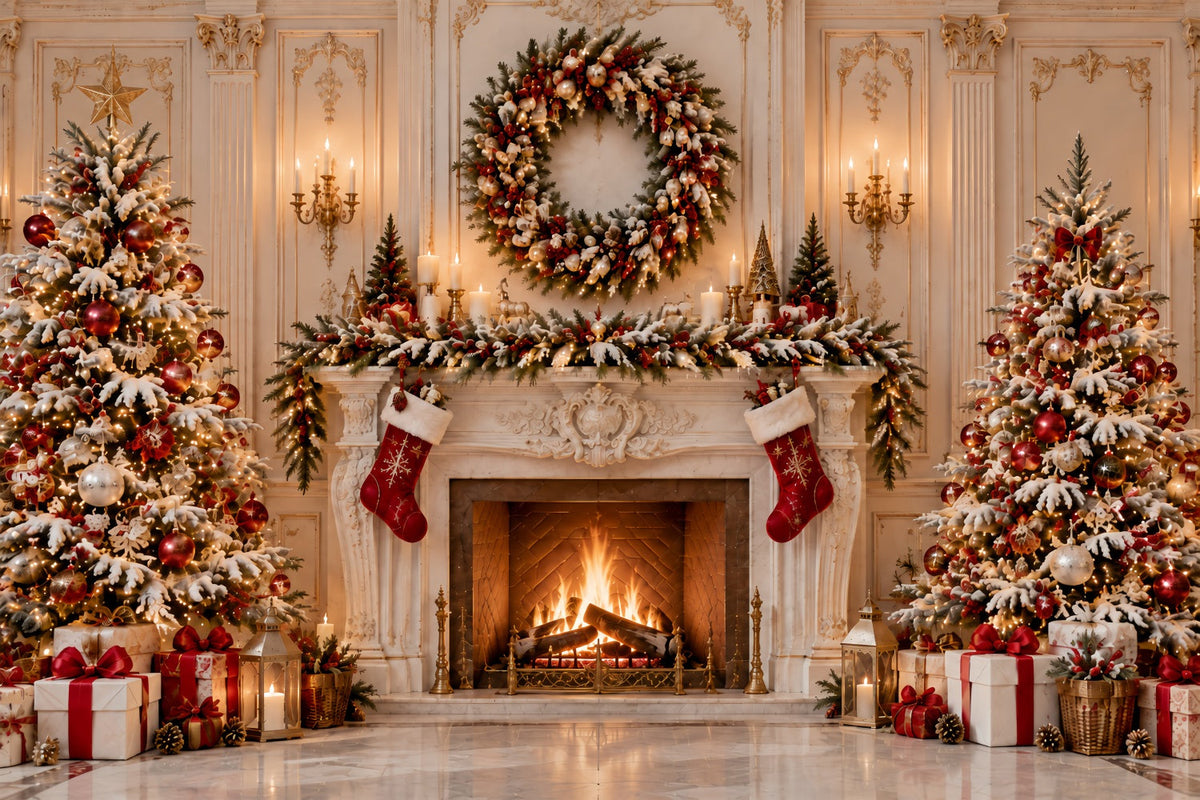 Christmas Fireplace Backdrop Grand Wreath Fireplace Display Christmas Kitchen Backdrop UK ZTT69-65