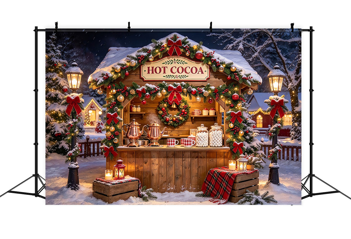 Christmas Backdrop Photography Snowy Hot Cocoa Stand White Christmas Backdrop UK ZTT69-66