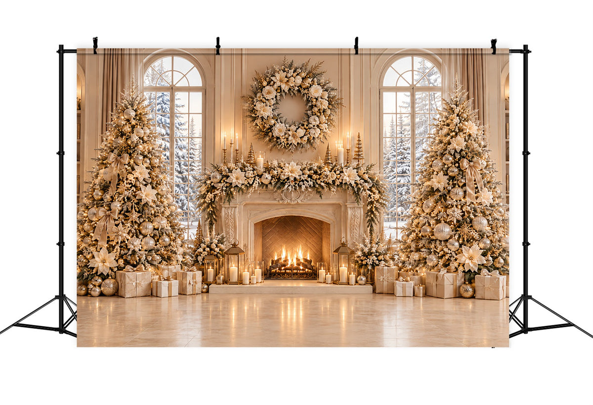 Christmas Picture Backdrop Ivory Floral Fireplace Display Elegant Christmas Backdrop UK ZTT69-68