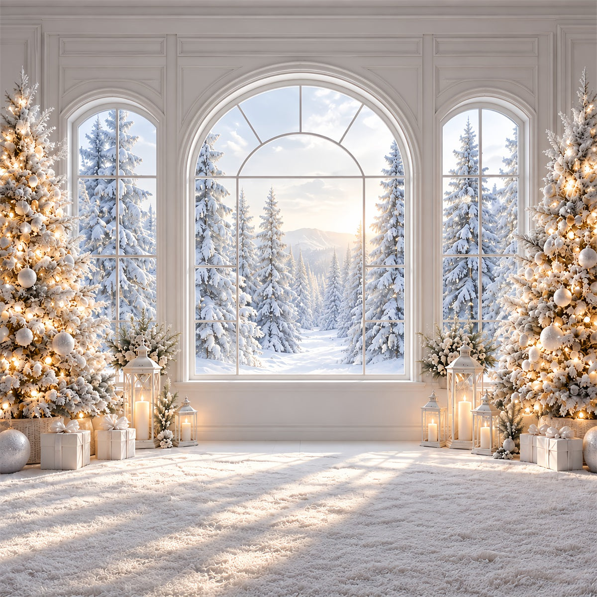 Christmas Window Backdrops Elegant Snowy Window View Christmas Window Backdrop UK ZTT69-76