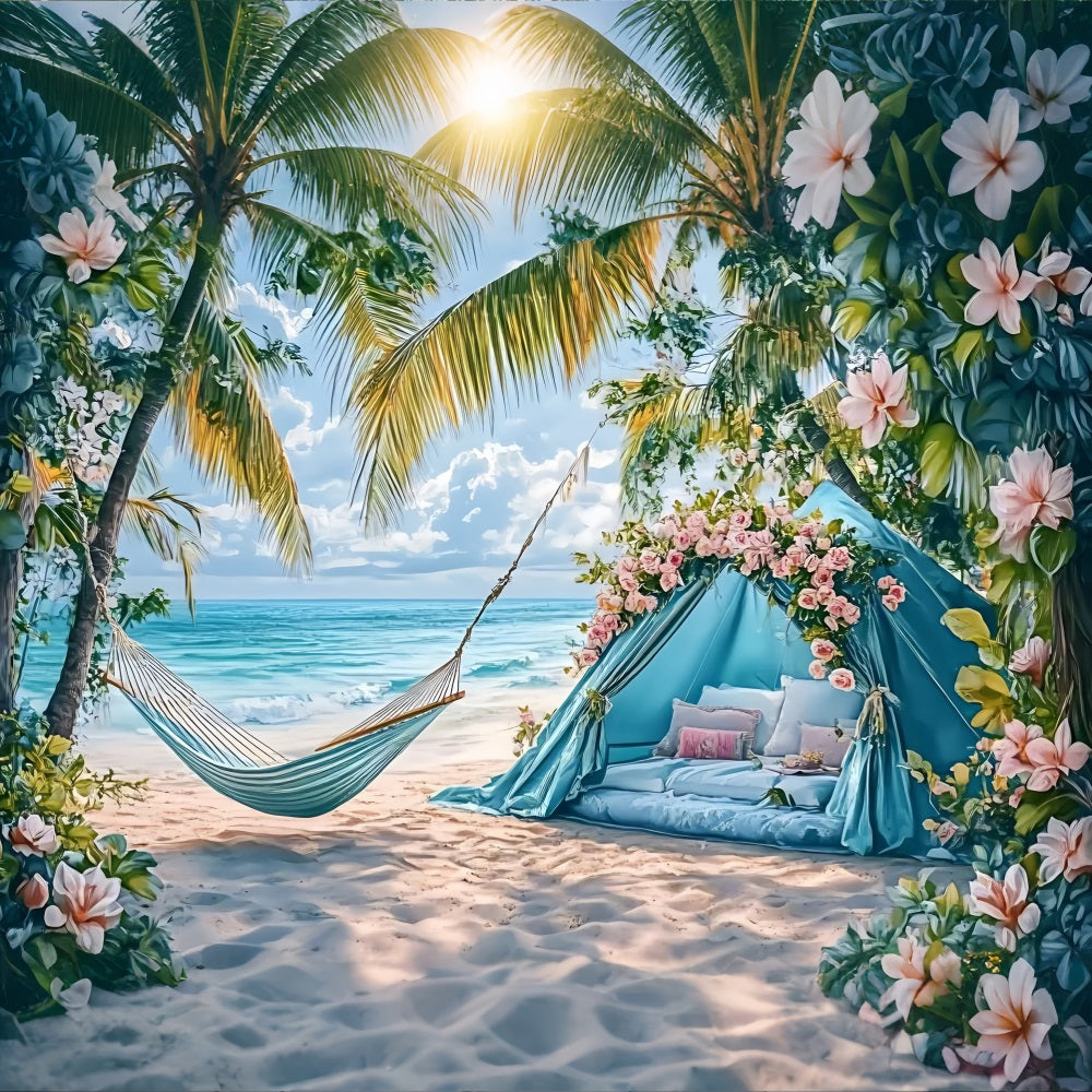 Summer Photo Backdrop Tent Palm Hammock Beach Backdrop UK ZXY3-19
