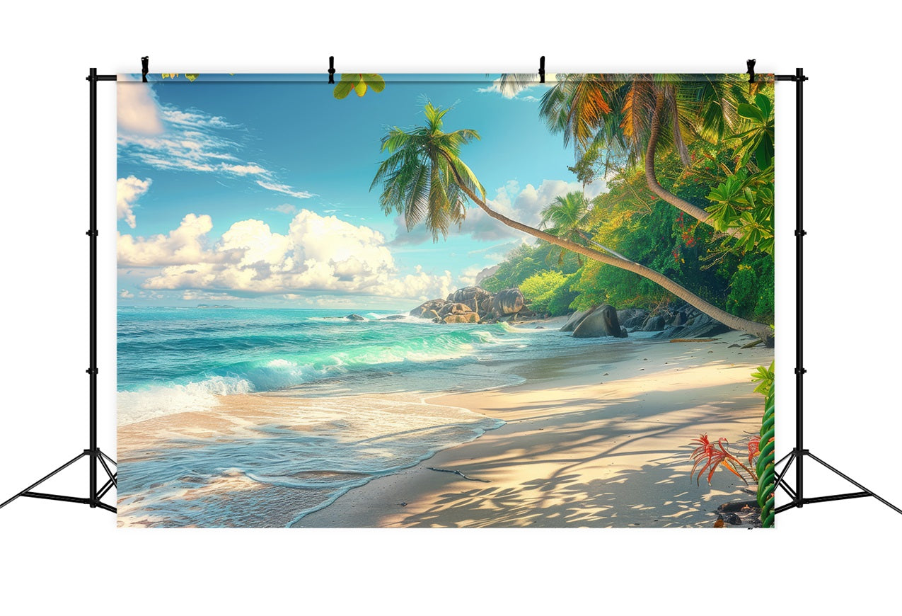 Beach Photo Backdrop Palm Sandy Shore Summer Backdrop UK ZXY3-29