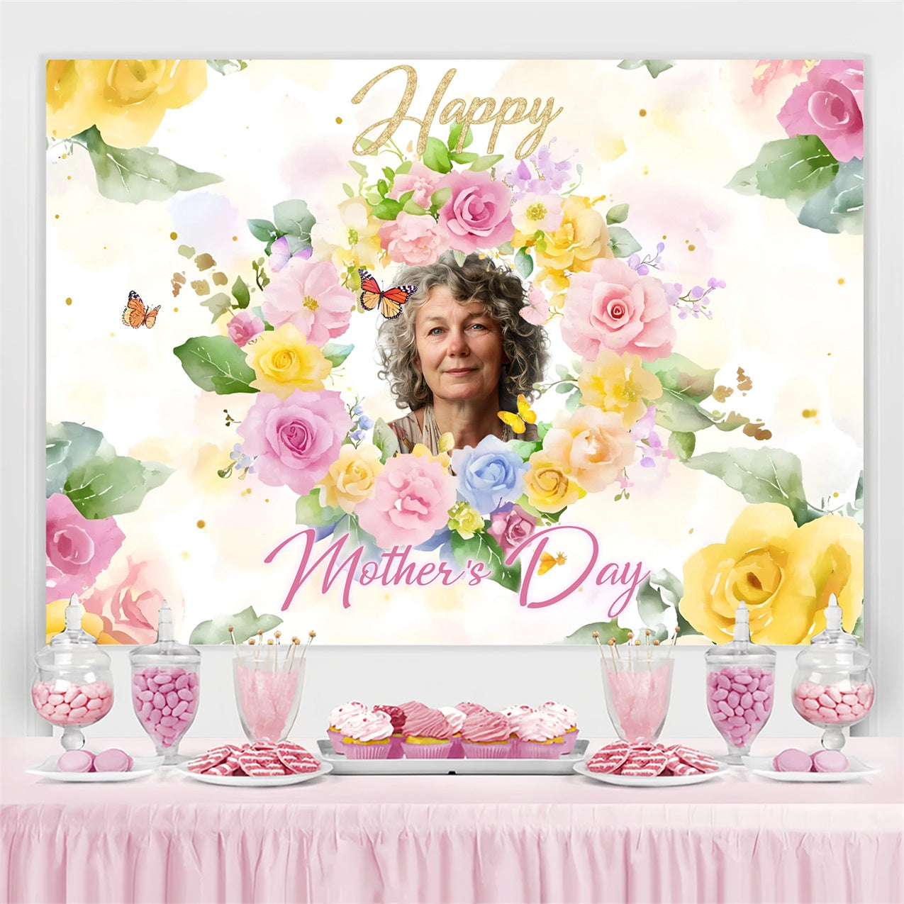 Mother's Day Photo Backdrop Pastel Floral Wreath Customized Backdrop UK ZXY3-6