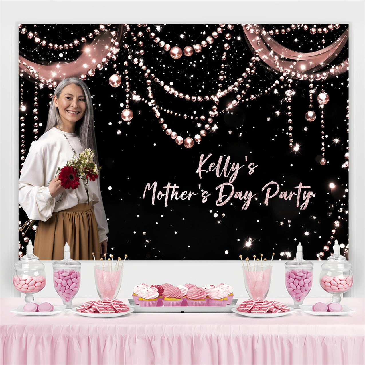 Mothers Day Backdrop Ideas Glittering Pearl Personalised Backdrop UK ZXY3-7