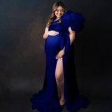 One-shoulder floral tulle split maternity photography dress RB13