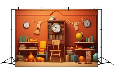 Back to School Books Clock Globe Backdrop UK BRP7-53