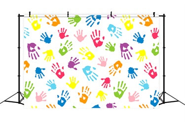 Colorful Handprint Back to School Backdrop UK BRP7-20