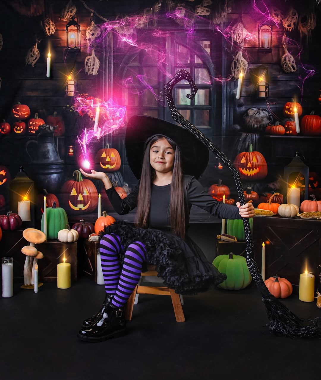 Wooden House Halloween Pumpkins Backdrop UK RR7-99