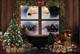 Christmas Tree Backdrop Decorated With Gifts Wooden House UK G-1439