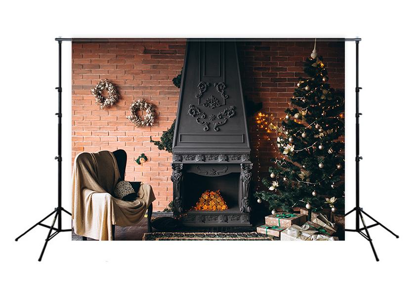 Fireplace Christmas Tree UK Photography Backdrops M1