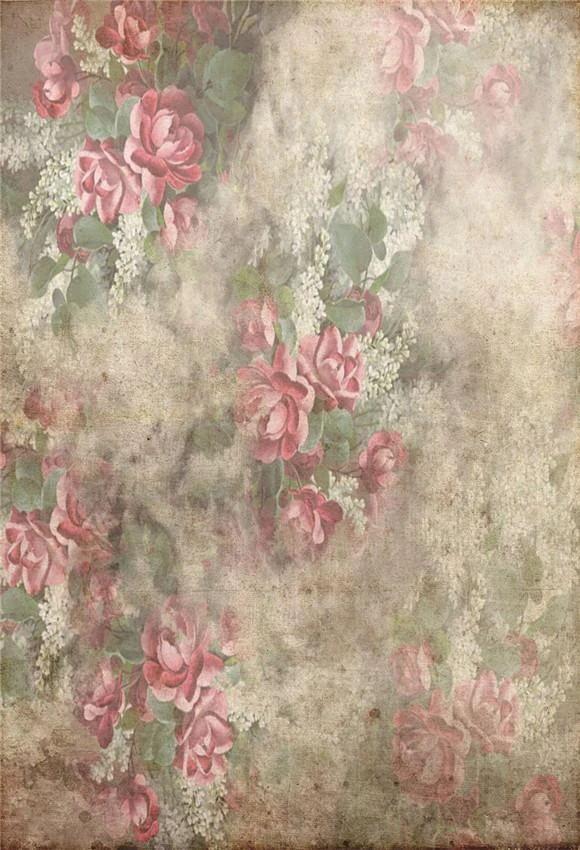 Vintage Shabby Grunge  Red Flowers Photography Backdrop GA-57