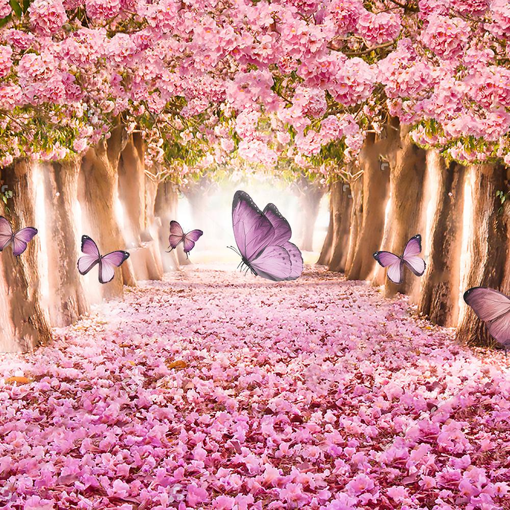 Pink Flower Tree  With Butterflies Backdrop  S-2719