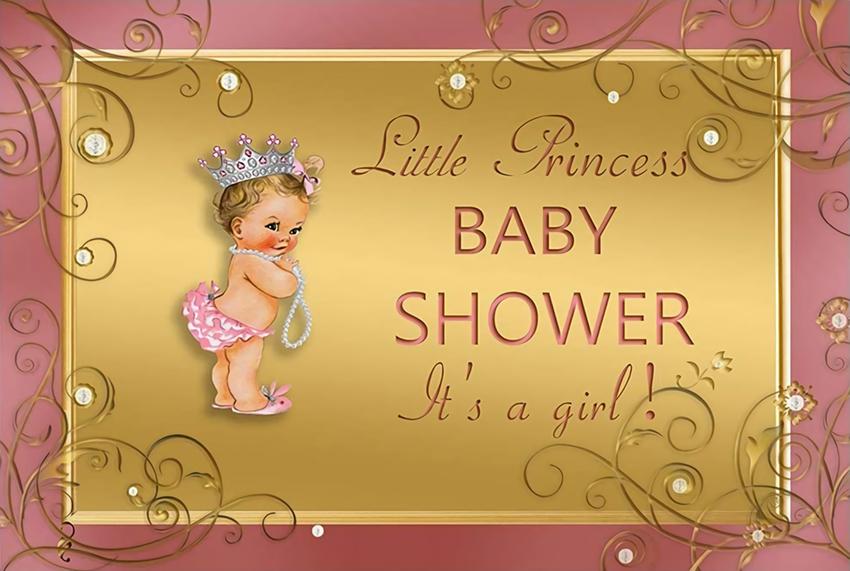 Baby Shower Golden Background Little Princess backdrop UK for Girl BA01