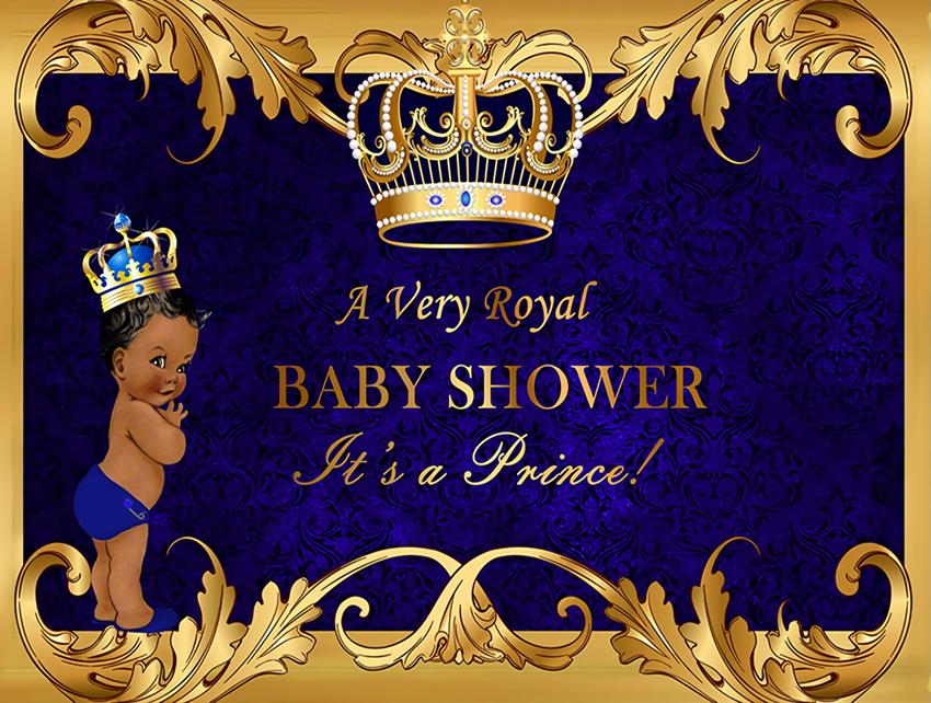 Baby Shower Golden Border Sapphire Blue Background backdrop UK BA03