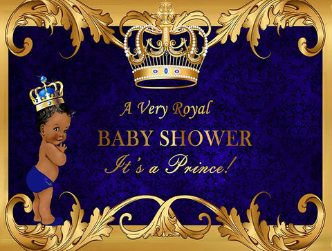 Baby Shower Golden Border Sapphire Blue Background backdrop UK BA03